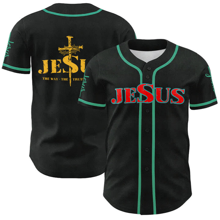 Christianartworkshop Jesus Cross Nail and Crown of Thorns Baseball Jersey - Red Jesus - Lake Blue - 5XL - image 48