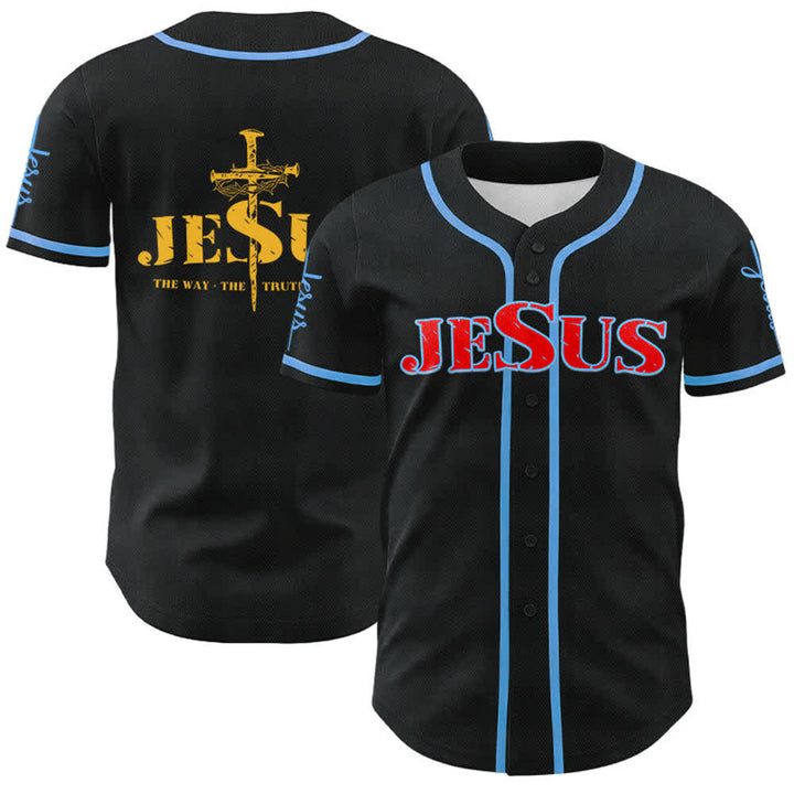 Christianartworkshop Jesus Cross Nail and Crown of Thorns Baseball Jersey - Red Jesus - Sky Blue - 5XL - image 43