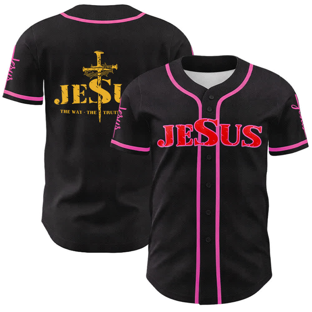 Christianartworkshop Jesus Cross Nail and Crown of Thorns Baseball Jersey - Red Jesus - Pink - 5XL - image 46