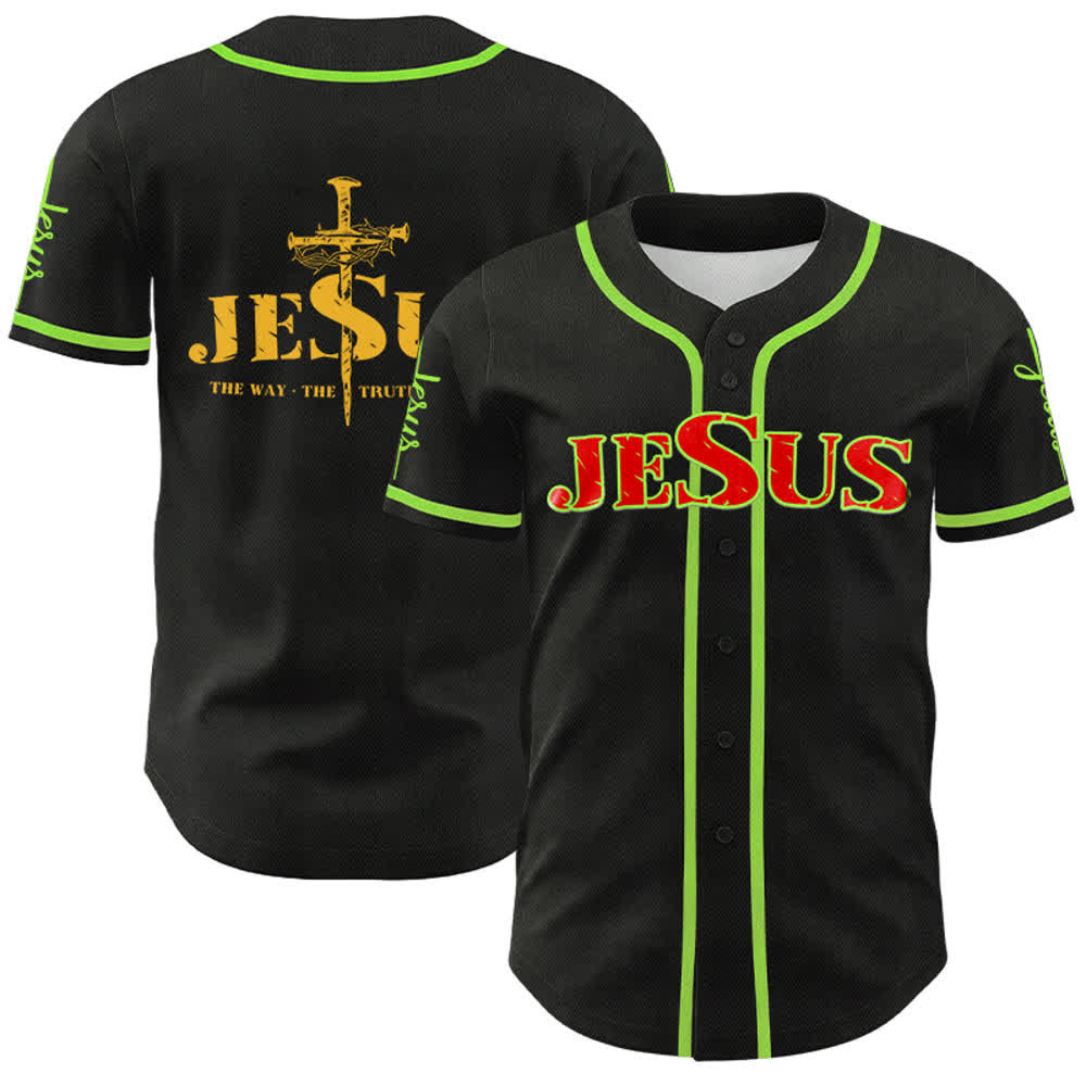 Christianartworkshop Jesus Cross Nail and Crown of Thorns Baseball Jersey - Red Jesus - Green - 5XL - image 49