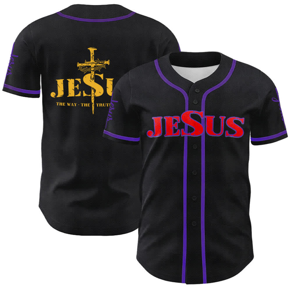 Christianartworkshop Jesus Cross Nail and Crown of Thorns Baseball Jersey - Red Jesus - Purple - 5XL - image 52