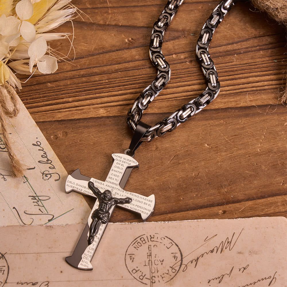 Christianartworkshop Retro Vintage Crucifix Prayer Inscription Necklace: Symbol of Classic Sacred Commemorative Accessory - Silver - image 1