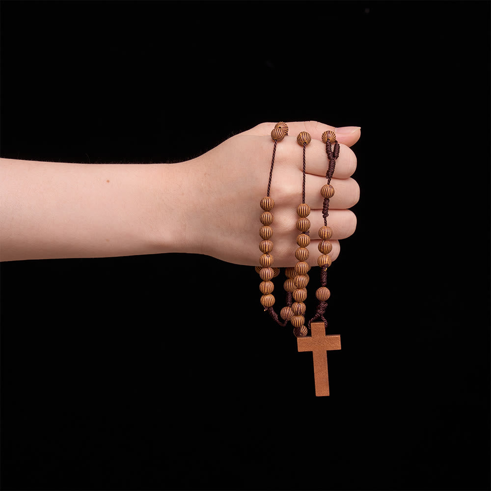 Christianartworkshop Braided Dark Cord Faux Timber Plastic Rosary With Cross Charm: Symbol of Low-Maintenance Devotional Ornament - image 5