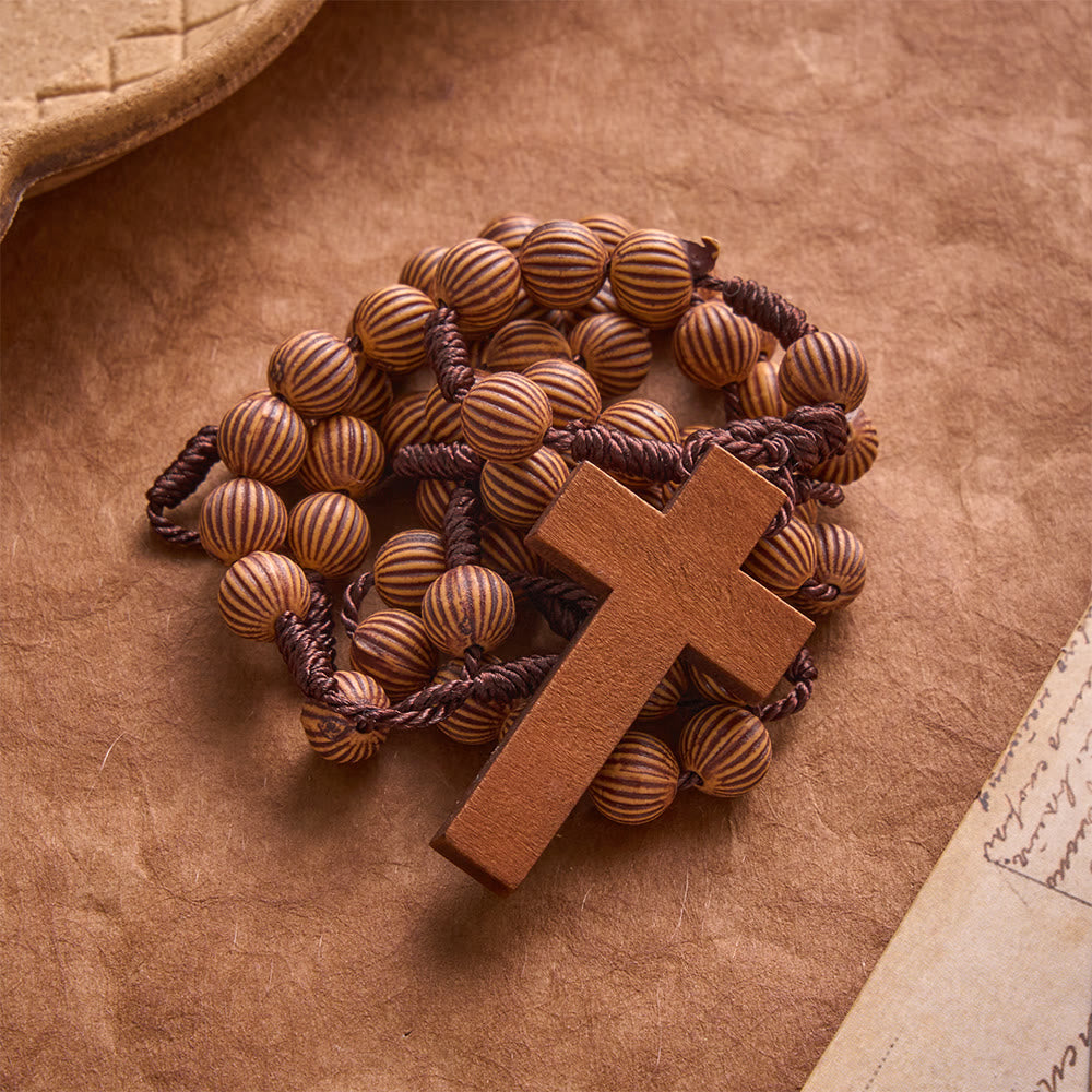 Christianartworkshop Braided Dark Cord Faux Timber Plastic Rosary With Cross Charm: Symbol of Low-Maintenance Devotional Ornament - image 4