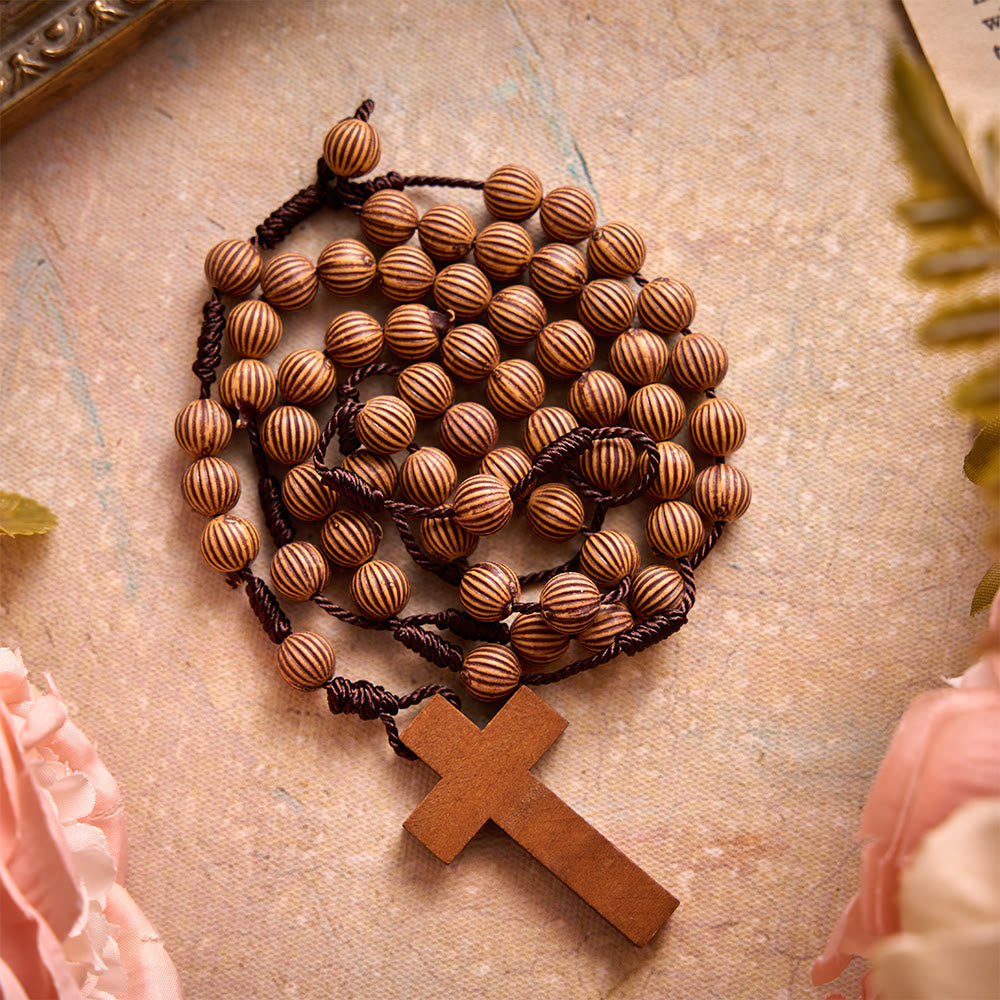 Christianartworkshop Braided Dark Cord Faux Timber Plastic Rosary With Cross Charm: Symbol of Low-Maintenance Devotional Ornament - image 3