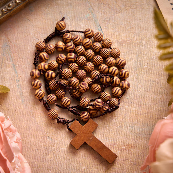 Christianartworkshop Braided Dark Cord Faux Timber Plastic Rosary With Cross Charm: Symbol of Low-Maintenance Devotional Ornament - image 3