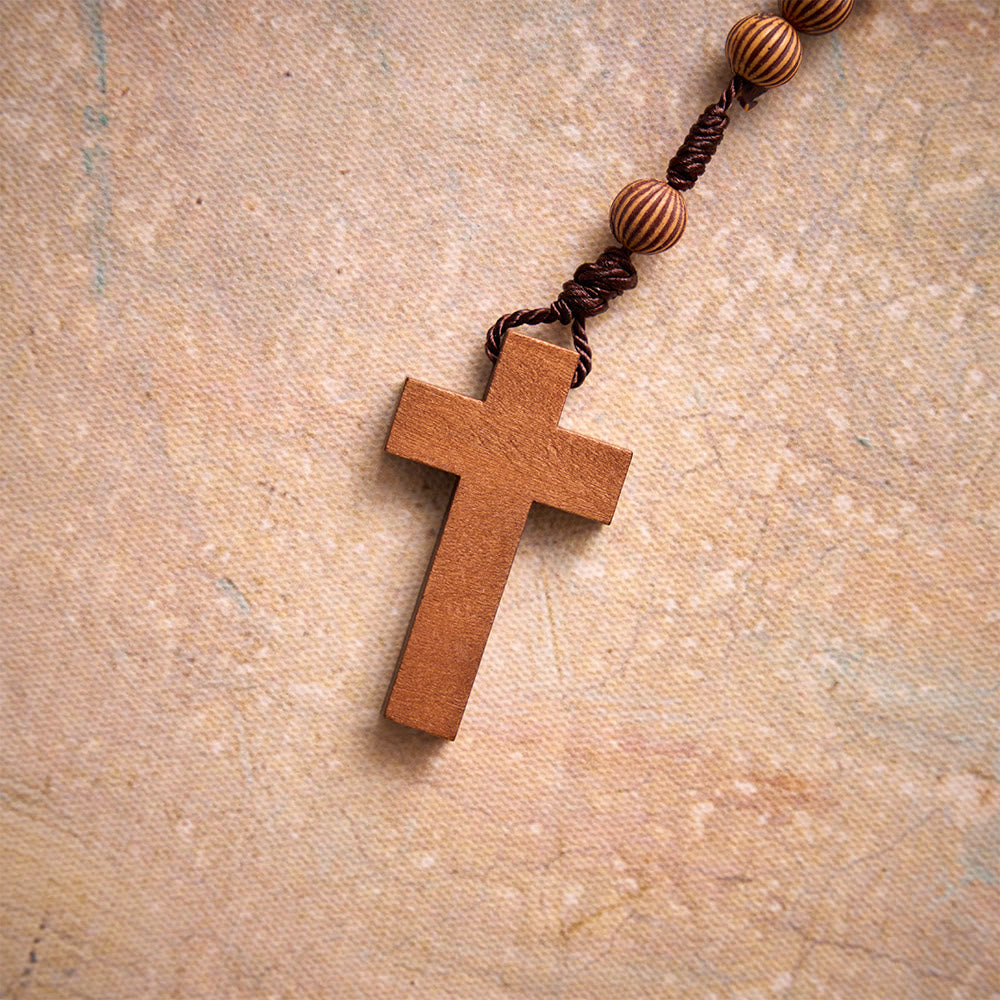 Christianartworkshop Braided Dark Cord Faux Timber Plastic Rosary With Cross Charm: Symbol of Low-Maintenance Devotional Ornament - image 7