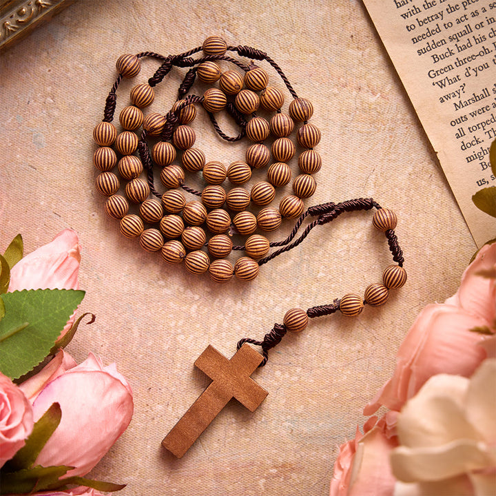 Christianartworkshop Braided Dark Cord Faux Timber Plastic Rosary With Cross Charm: Symbol of Low-Maintenance Devotional Ornament - image 1