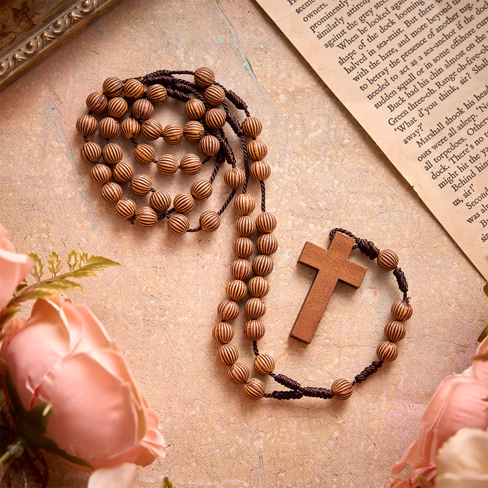 Christianartworkshop Braided Dark Cord Faux Timber Plastic Rosary With Cross Charm: Symbol of Low-Maintenance Devotional Ornament - image 2