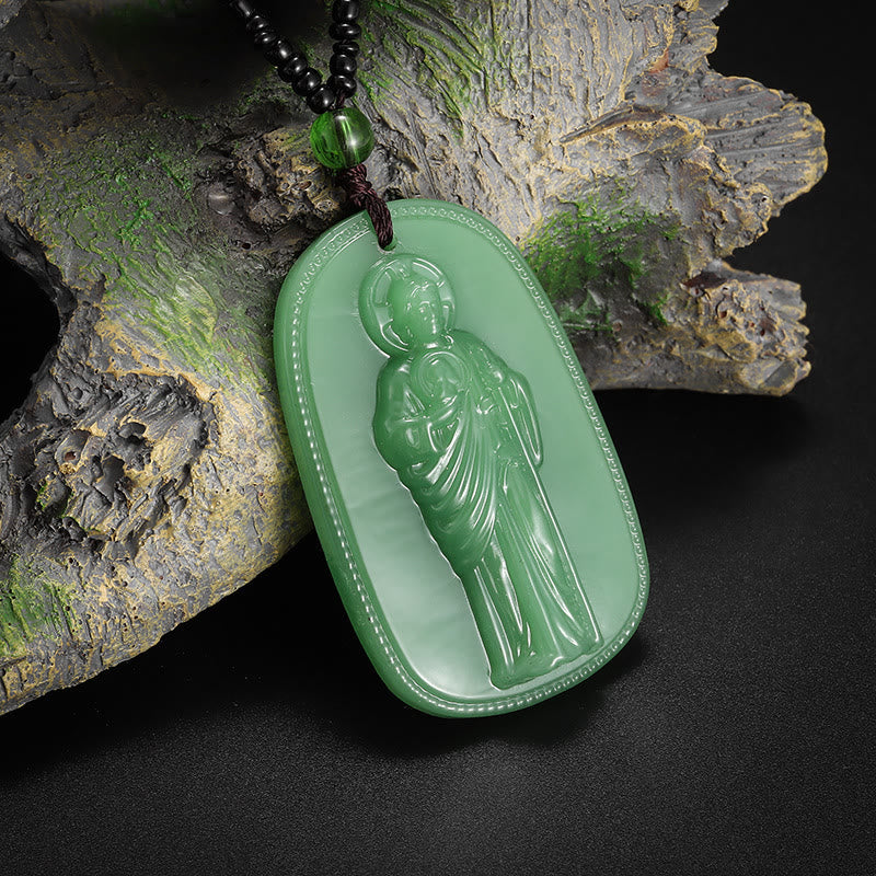 Christianartworkshop Relief‑Molded Holy Portrait Beaded Necklace: Token of Serene Divine Solace for Daily Devotion - Green - St. Jude - image 1