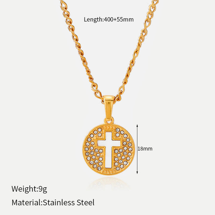 Christianartworkshop Sparkling Rhinestone‑Encircled Round Cross Medallion Necklace: Emblem of Abiding Heavenly Shelter - White - image 8