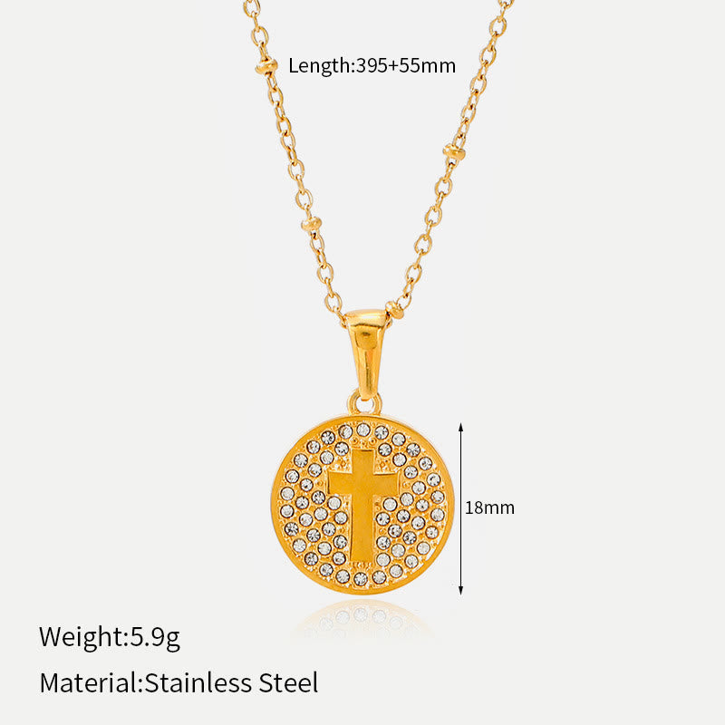 Christianartworkshop Sparkling Rhinestone‑Encircled Round Cross Medallion Necklace: Emblem of Abiding Heavenly Shelter - Golden - image 7