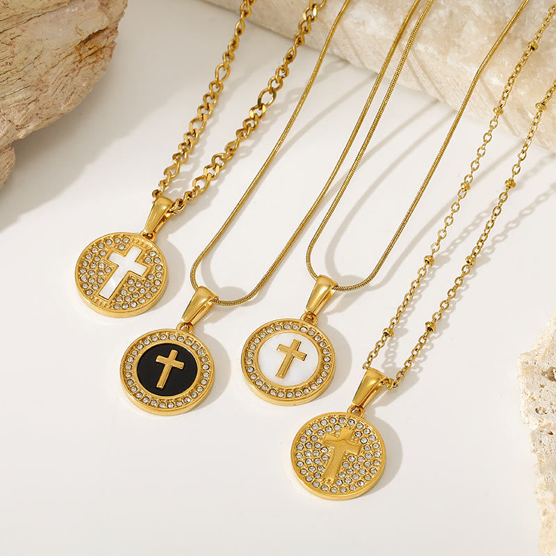 FREE Today: Sparkling Rhinestone‑Encircled Round Cross Medallion Necklace: Emblem of Abiding Heavenly Shelter - image 3