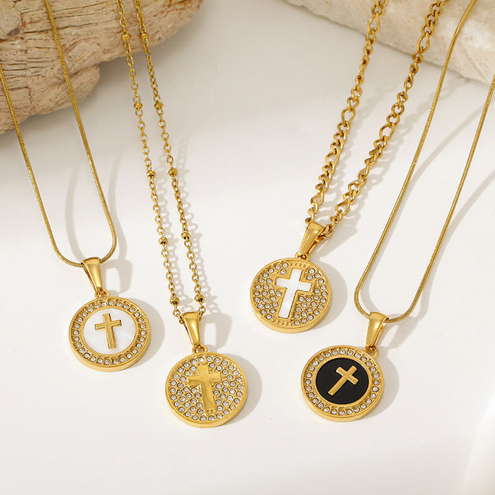 Christianartworkshop Sparkling Rhinestone‑Encircled Round Cross Medallion Necklace: Emblem of Abiding Heavenly Shelter - image 5