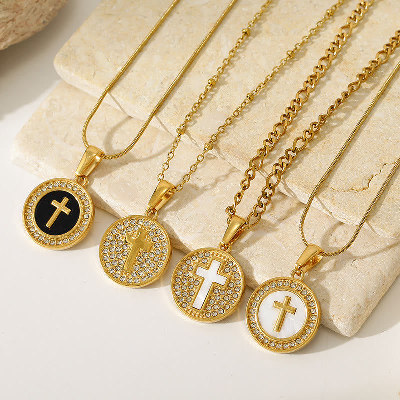FREE Today: Sparkling Rhinestone‑Encircled Round Cross Medallion Necklace: Emblem of Abiding Heavenly Shelter - image 0