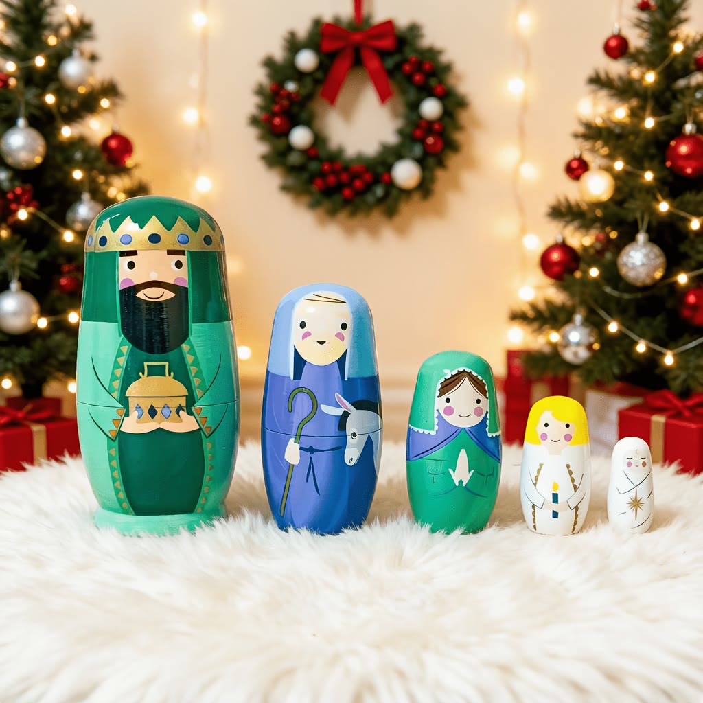 Christianartworkshop Nativity Scene Wooden Nesting Dolls: A Whimsical Retelling of The Holy Night - image 6