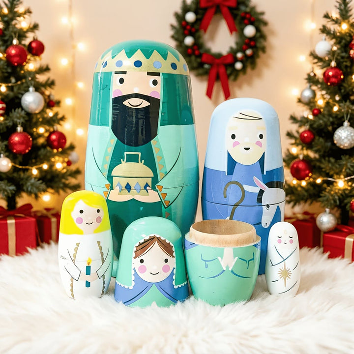 Christianartworkshop Nativity Scene Wooden Nesting Dolls: A Whimsical Retelling of The Holy Night - image 1
