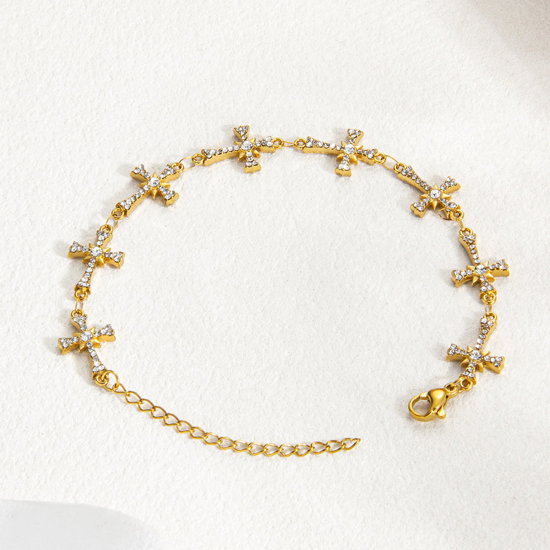 Christianartworkshop Sparkling Paved‑Stone Cross Link Bracelet: Emblem of Radiant Heavenly Blessings - White - image 6