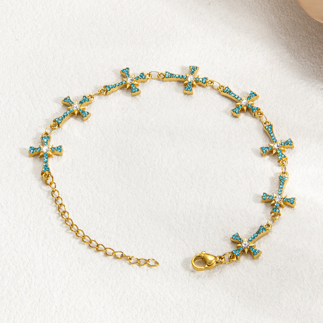 Christianartworkshop Sparkling Paved‑Stone Cross Link Bracelet: Emblem of Radiant Heavenly Blessings - Light Blue - image 12
