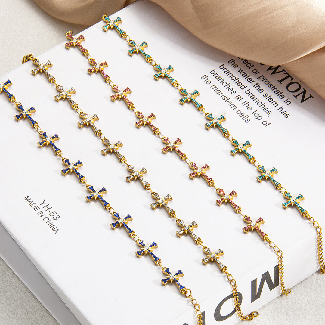 Christianartworkshop Sparkling Paved‑Stone Cross Link Bracelet: Emblem of Radiant Heavenly Blessings - image 3