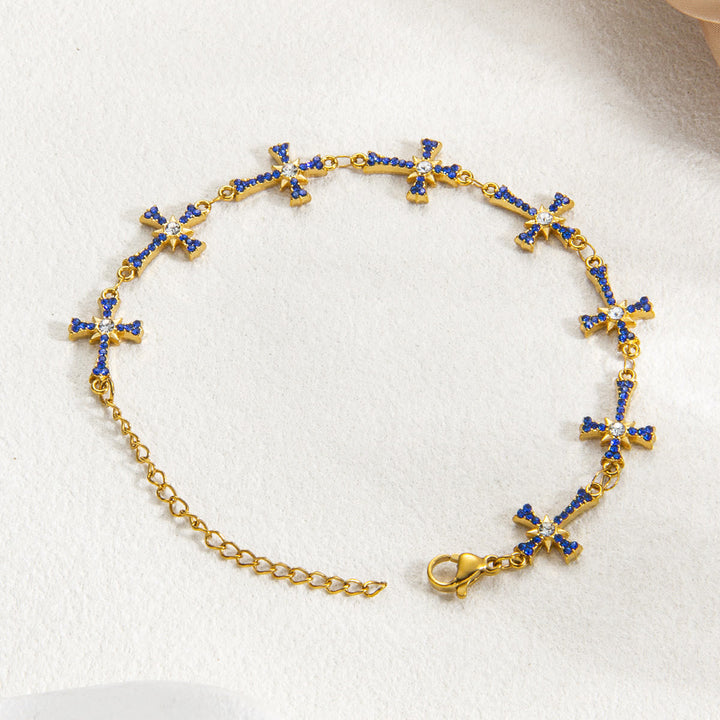 Christianartworkshop Sparkling Paved‑Stone Cross Link Bracelet: Emblem of Radiant Heavenly Blessings - Dark Blue - image 10