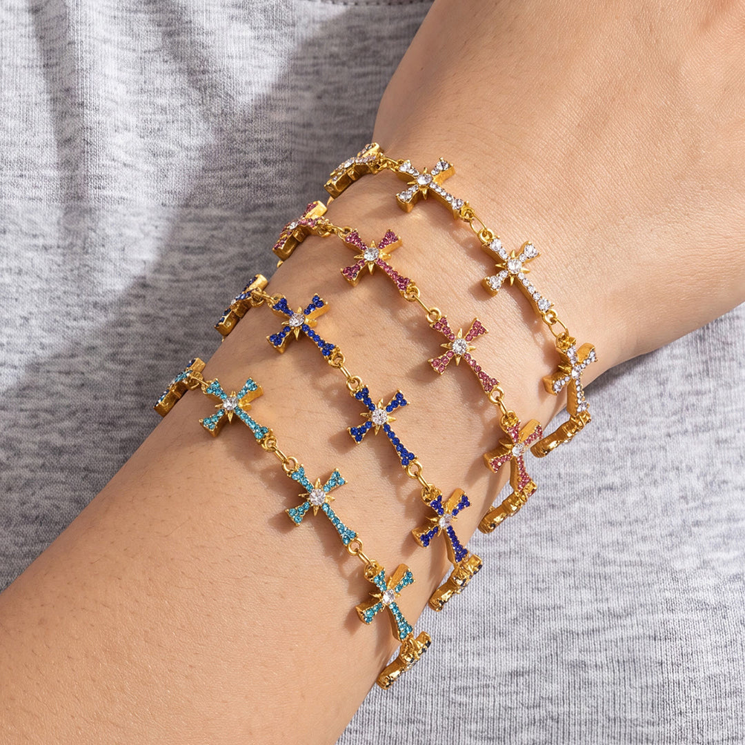 Christianartworkshop Sparkling Paved‑Stone Cross Link Bracelet: Emblem of Radiant Heavenly Blessings - image 0
