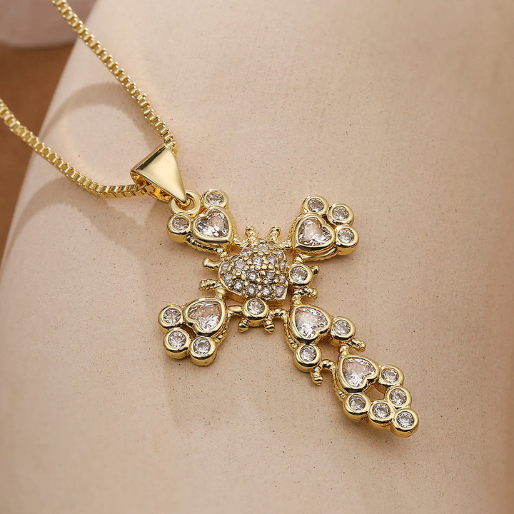 Christianartworkshop Heart‑Gem Ornate Cross Pendant Necklace: Emblem of Tender Heavenly Devotion - White - image 3