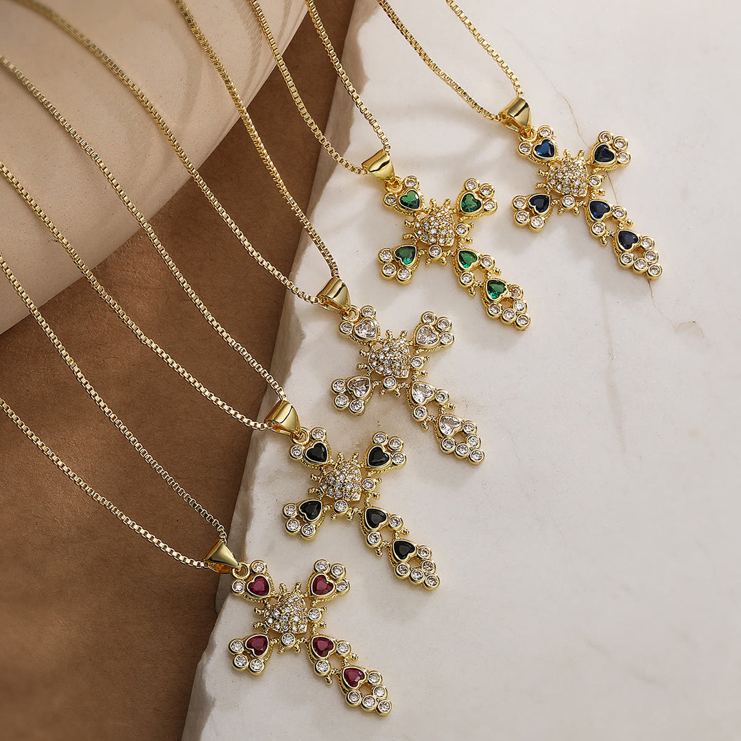 Christianartworkshop Heart‑Gem Ornate Cross Pendant Necklace: Emblem of Tender Heavenly Devotion - image 0