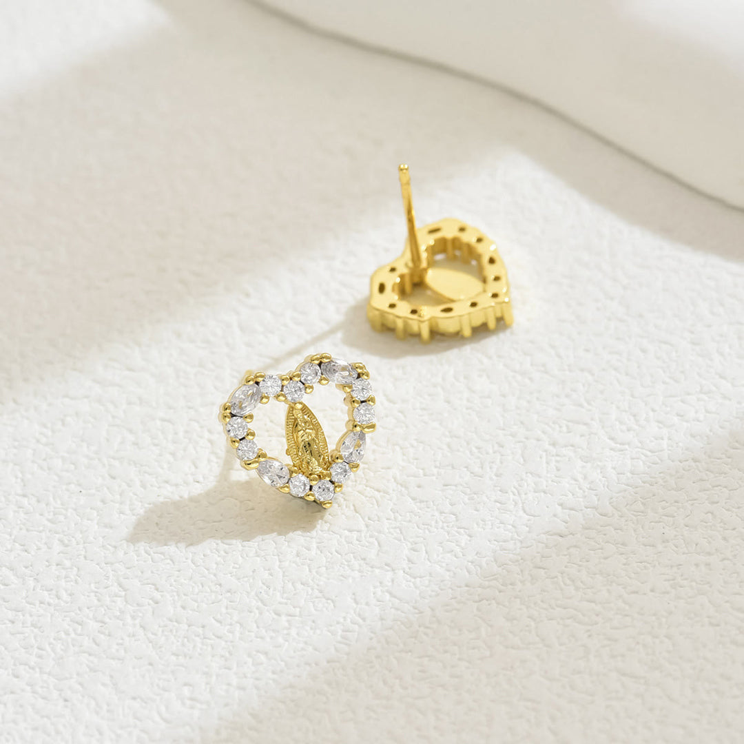 Christianartworkshop Sparkling Halo Heart Our Lady of Guadalupe Stud Earrings: Celestial Emblem of Maternal Grace - image 3