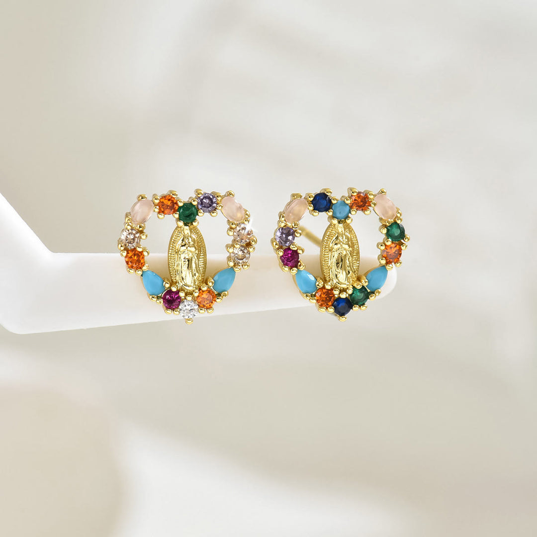 Christianartworkshop Sparkling Halo Heart Our Lady of Guadalupe Stud Earrings: Celestial Emblem of Maternal Grace - image 6