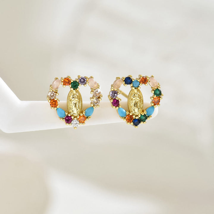 Christianartworkshop Sparkling Halo Heart Our Lady of Guadalupe Stud Earrings: Celestial Emblem of Maternal Grace - image 6
