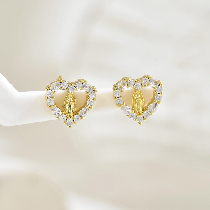 Christianartworkshop Sparkling Halo Heart Our Lady of Guadalupe Stud Earrings: Celestial Emblem of Maternal Grace - image 2