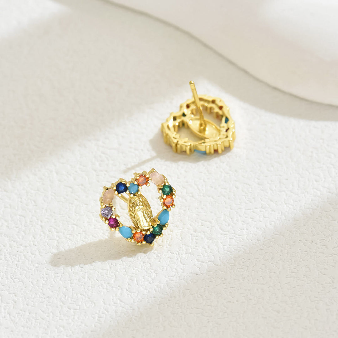 Christianartworkshop Sparkling Halo Heart Our Lady of Guadalupe Stud Earrings: Celestial Emblem of Maternal Grace - image 7