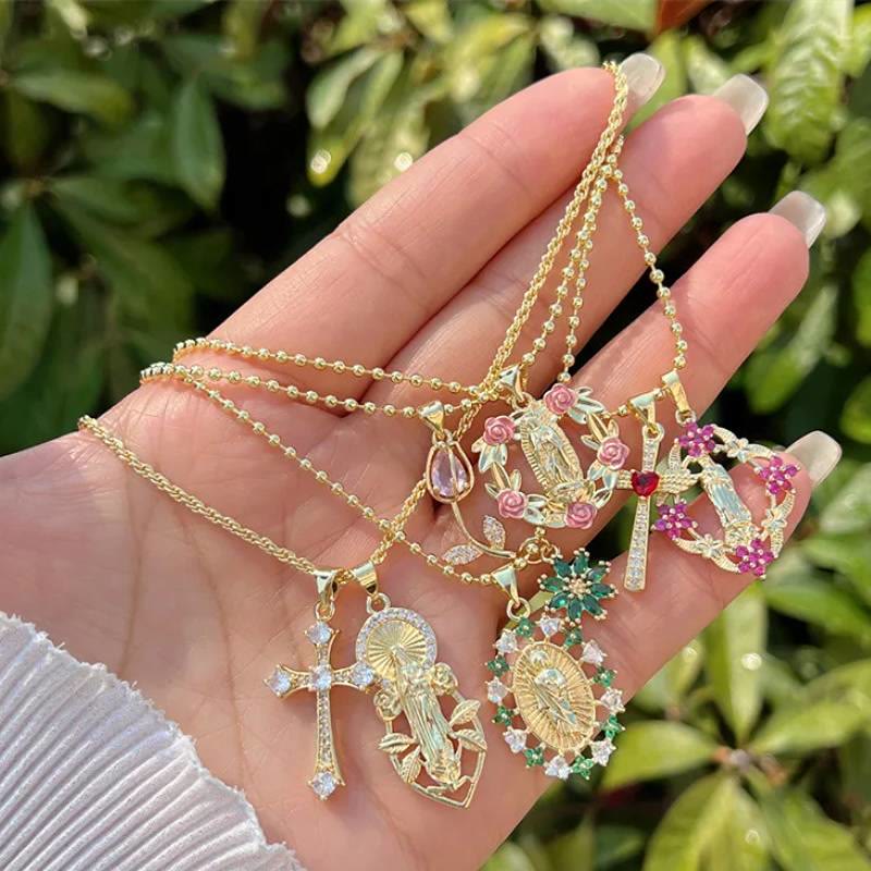 Christianartworkshop Dual-Pendant Our Lady of Guadalupe Necklace with Floral Medallion: Emblem of Celestial Maternal Grace - image 0
