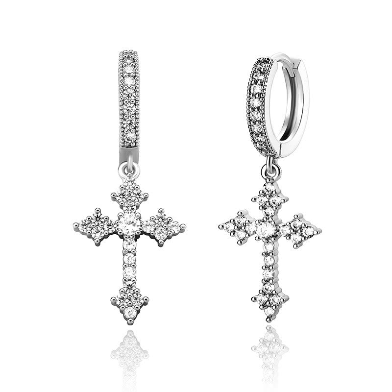 Christianartworkshop Sparkling Stone-Clustered Cross Charm Earrings: Token of Sacred Redemptive Love - Silver - image 6