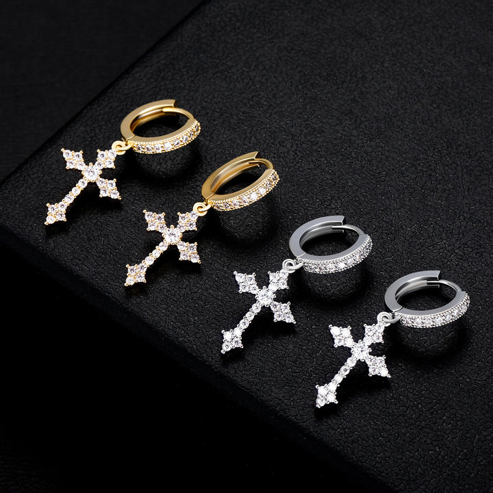 Christianartworkshop Sparkling Stone-Clustered Cross Charm Earrings: Token of Sacred Redemptive Love - image 0