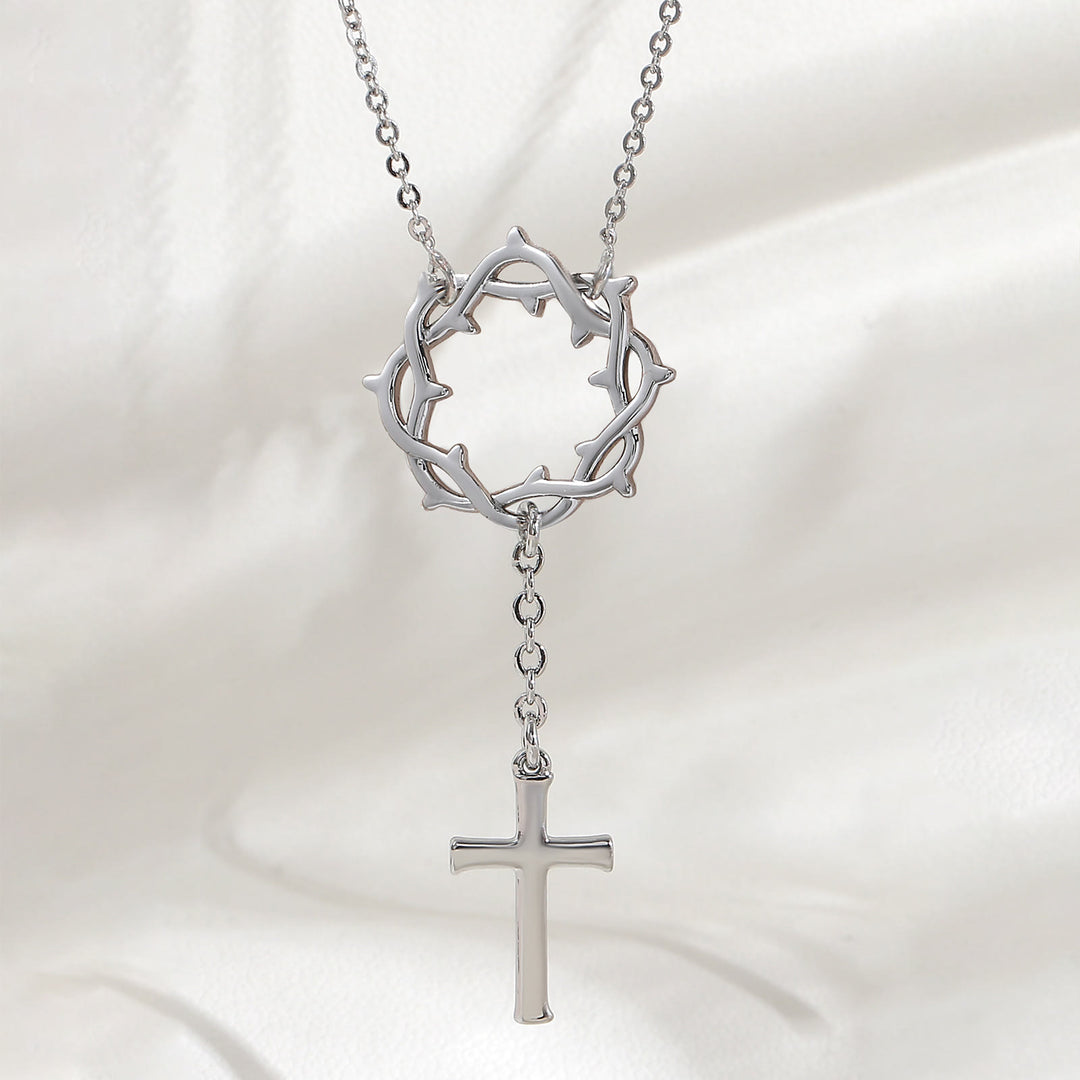 Christianartworkshop Crown of Thorns Lariat Necklace with Polished Cross: Emblem of Sacred Redemptive Grace - Silver - image 3