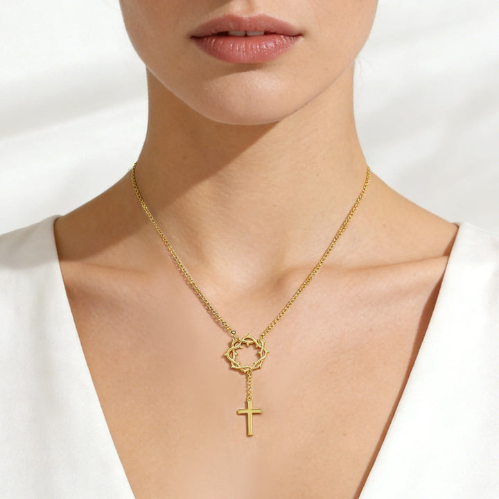 Christianartworkshop Crown of Thorns Lariat Necklace with Polished Cross: Emblem of Sacred Redemptive Grace - image 2