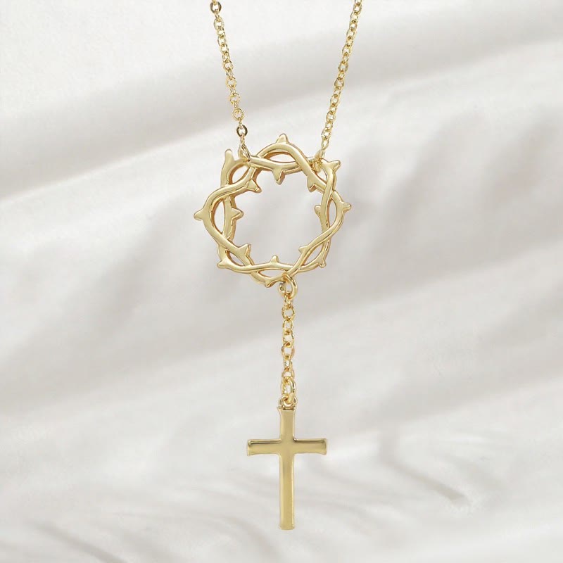 Christianartworkshop Crown of Thorns Lariat Necklace with Polished Cross: Emblem of Sacred Redemptive Grace - Golden - image 4