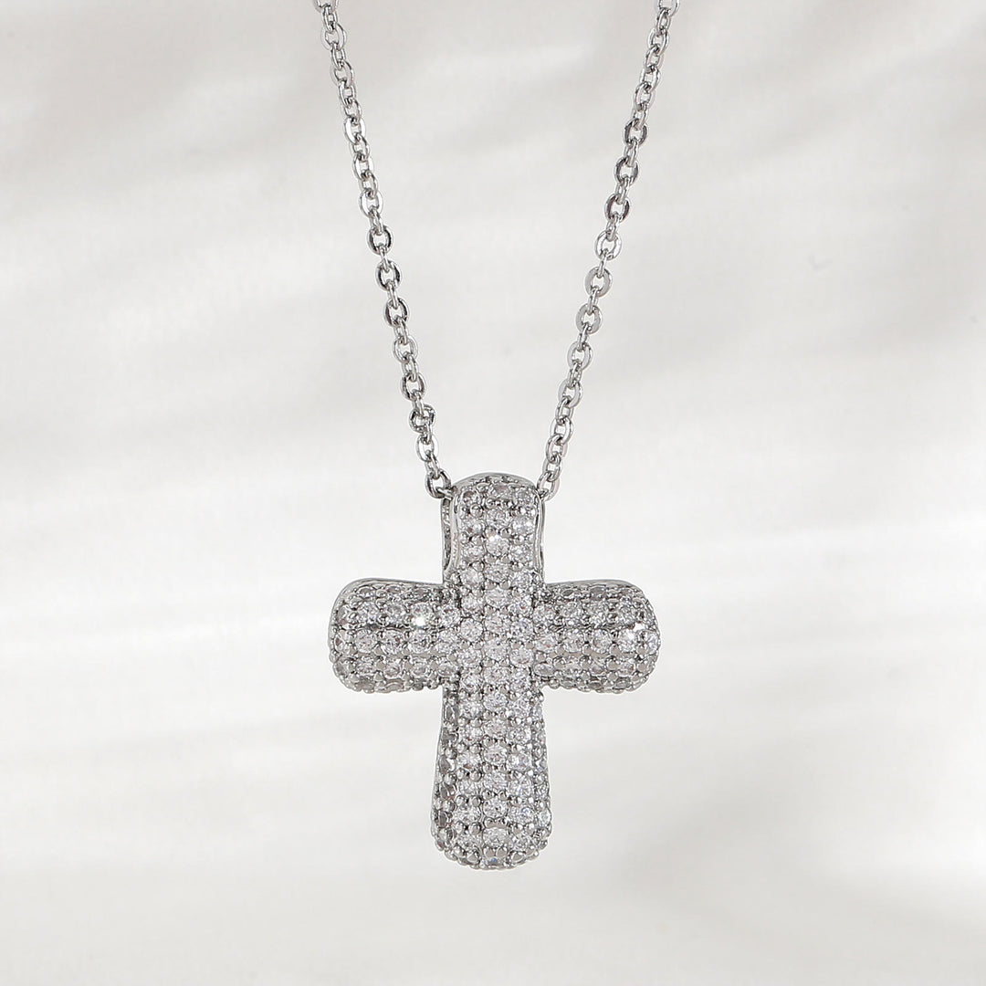 Christianartworkshop Sparkling Rounded-Tip Cross Necklace with Pavé Stones: Token of Sacred Redemptive Grace - Silver - Medium - image 4