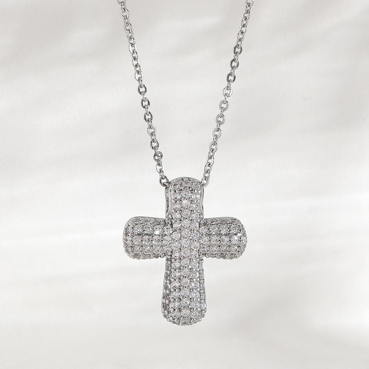 Christianartworkshop Sparkling Rounded-Tip Cross Necklace with Pavé Stones: Token of Sacred Redemptive Grace - Silver - Medium - image 4