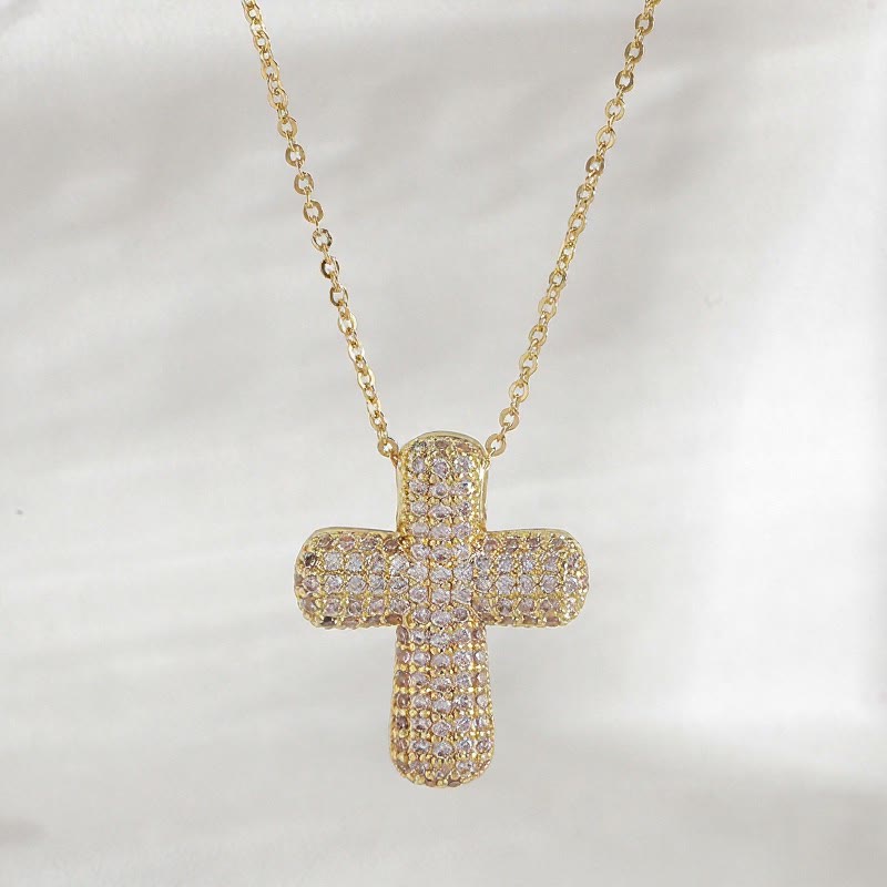Christianartworkshop Sparkling Rounded-Tip Cross Necklace with Pavé Stones: Token of Sacred Redemptive Grace - Golden - Medium - image 5