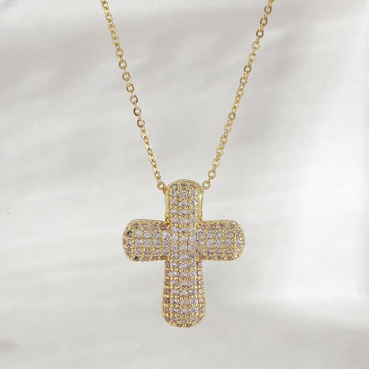 FREE Today: Sparkling Rounded-Tip Cross Necklace with Pavé Stones: Token of Sacred Redemptive Grace - Golden - Medium - image 3