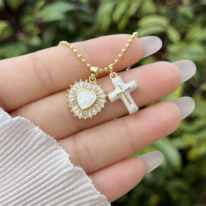 Christianartworkshop Enamel Heart & Cross Dual Charm Ball Chain Necklace: Emblem of Tender Heavenly Mercy - White - image 5