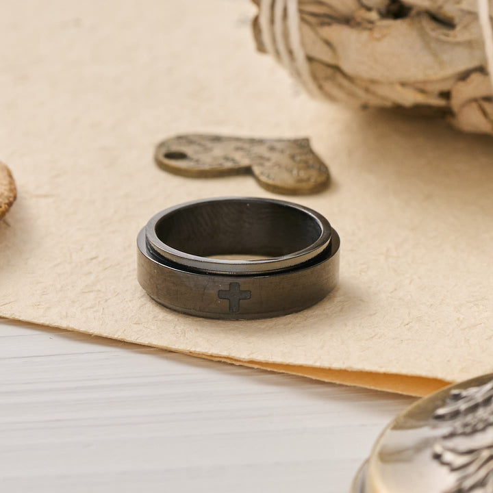 Christianartworkshop Engraved Cross Rotatable Anxiety Relief Band Ring: Emblem of Steady Heavenly Guidance - image 6