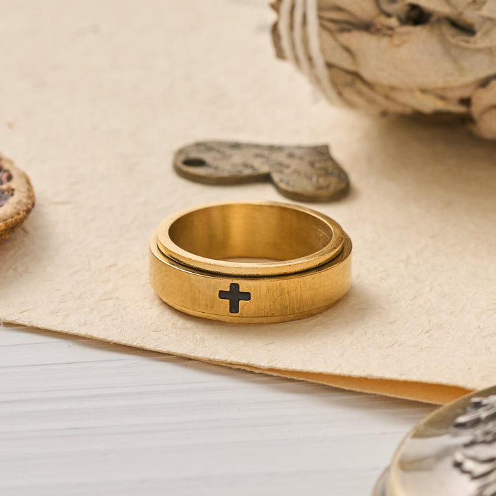 Christianartworkshop Engraved Cross Rotatable Anxiety Relief Band Ring: Emblem of Steady Heavenly Guidance - image 2