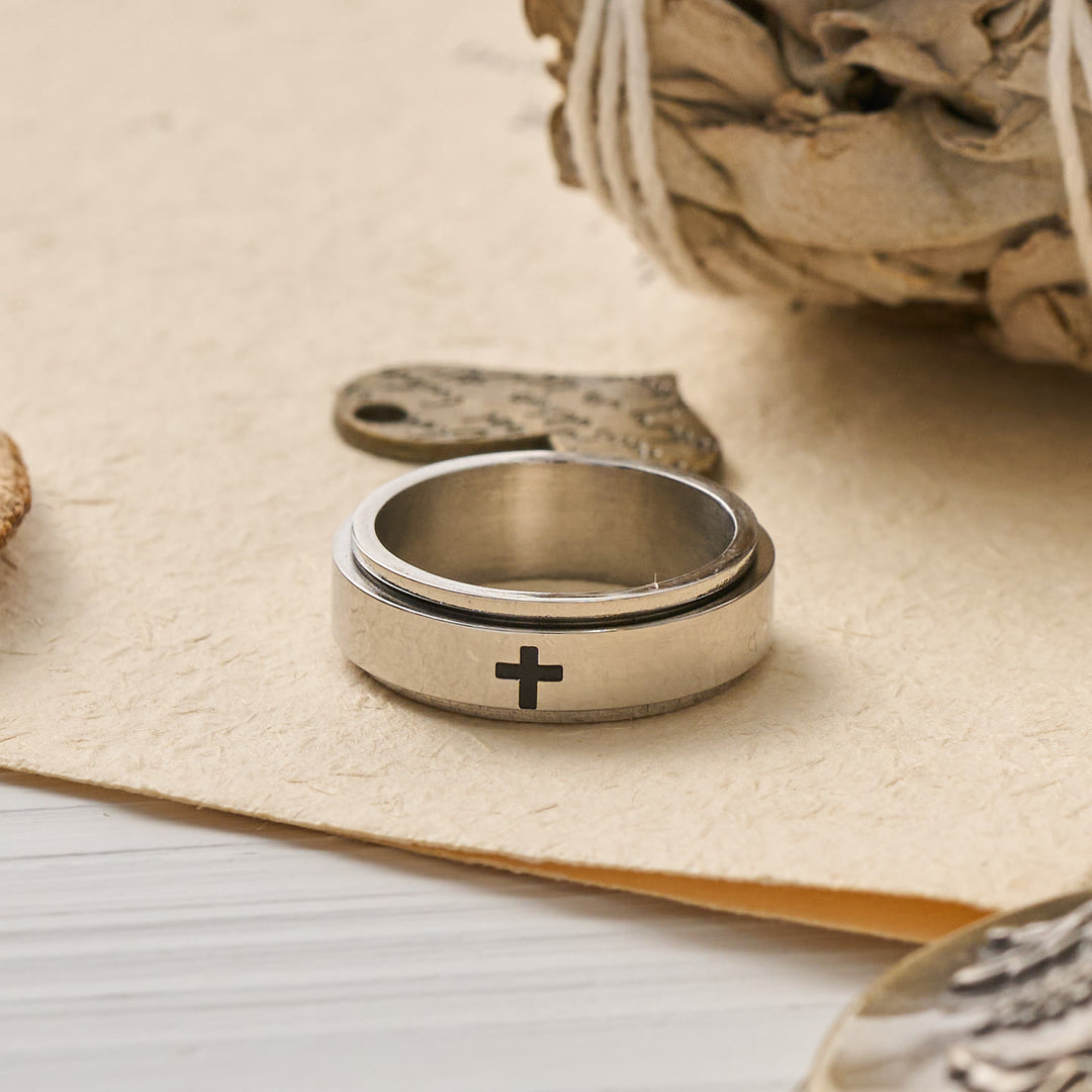 Christianartworkshop Engraved Cross Rotatable Anxiety Relief Band Ring: Emblem of Steady Heavenly Guidance - image 4