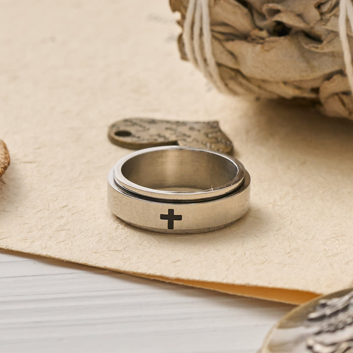 Christianartworkshop Engraved Cross Rotatable Anxiety Relief Band Ring: Emblem of Steady Heavenly Guidance - image 4