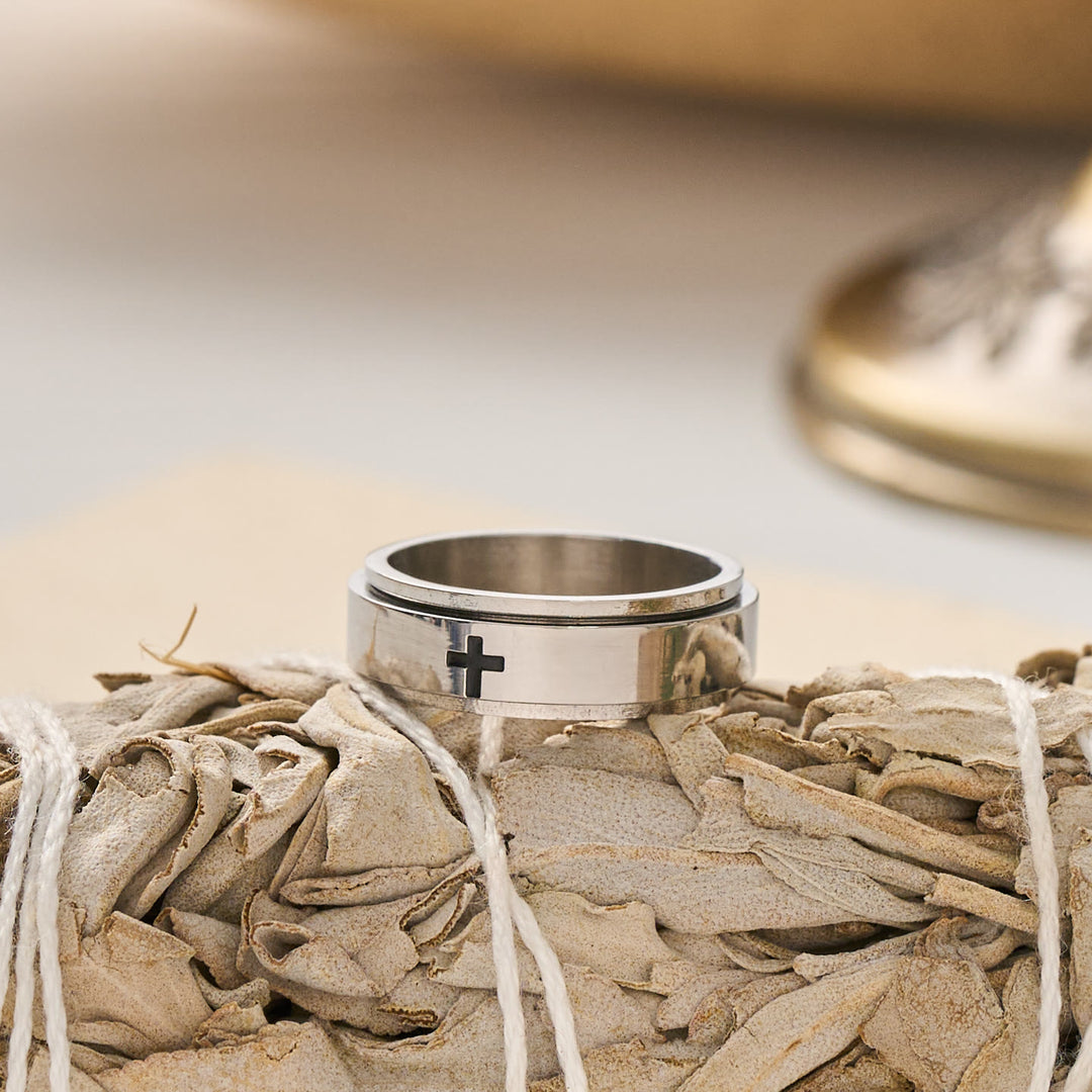 FREE Today: Engraved Cross Rotatable Anxiety Relief Band Ring: Emblem of Steady Heavenly Guidance - Silver - US 12 - image 3