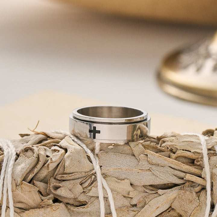 FREE Today: Engraved Cross Rotatable Anxiety Relief Band Ring: Emblem of Steady Heavenly Guidance - Silver - US 12 - image 3